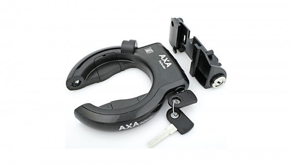 AXA Rahmen- und Akkuschloss-Set &quot;Defender&quot;; Gleichschließend, ohne Halter, mit Plug-In Funktion; Für Bosch 2 Systeme, Kunststoffgehäuse, Gepäckträger-